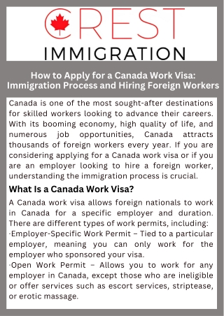 How to Apply for a Canada Work Visa Immigration Process and Hiring Foreign Workers