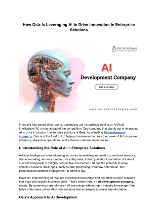 How Osiz is Leveraging AI to Drive Innovation in Enterprise Solutions