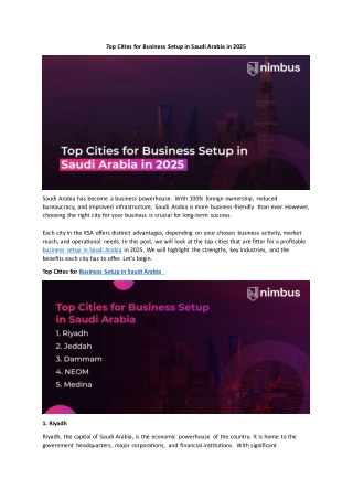 Top Cities for Business Setup in Saudi Arabia in 2025 - Nimbus