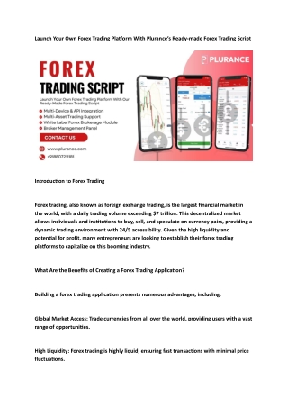 Launch Your Own Forex Trading Platform With Plurance Ready made Forex Trading Script