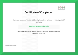 Certificate of Completion of Research Bioethics online course via the NCBE platform