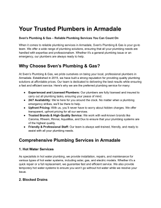 Your Trusted Plumber in Armadale: Expert Plumbing Services by Sven's Plumbing &