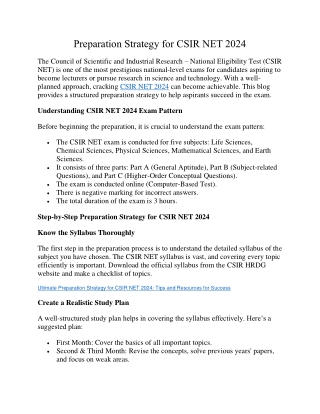 Preparation Strategy for CSIR NET 2024