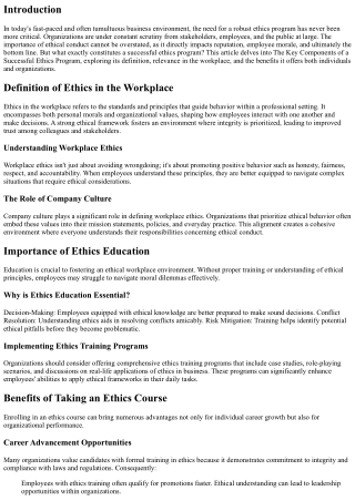 The Key Components of a Successful Ethics Program