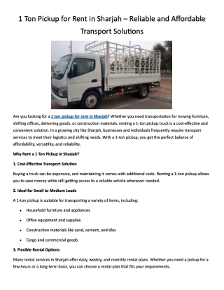 1 Ton Pickup for Rent in Sharjah