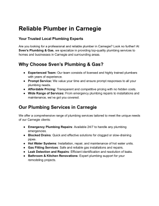 Professional Plumber in Carnegie – Reliable Plumbing Services by Sven’s Plumbing