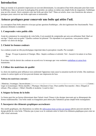 “Astuces pratiques pour concevoir une boîte qui attire l'œil.”