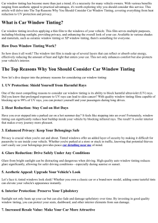 “The Top Reasons Why You Should Consider Car Window Tinting”