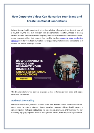 How Corporate Videos Can Humanize Your Brand and Create Emotional Connections