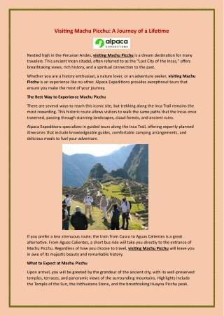 Visiting Machu Picchu A Journey of a Lifetime