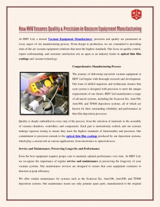 How HHV Ensures Quality & Precision in Vacuum Equipment Manufacturing