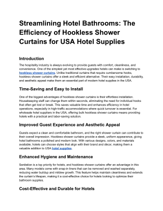 Streamlining Hotel Bathrooms_ The Efficiency of Hookless Shower Curtains for USA Hotel Supplies