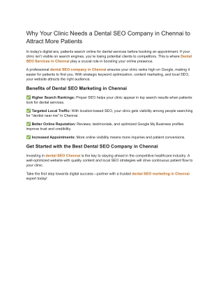 Why Your Clinic Needs a Dental SEO Company in Chennai to Attract More Patients