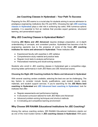 Jee Coaching Classes In Hyderabad – Your Path To Success - Google Docs