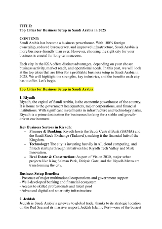Top Cities Business Setup KSA