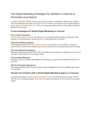 Top Digital Marketing Strategies for Dentists in Chennai to Dominate Local Search