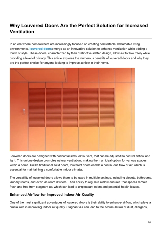 Why Louvered Doors Are the Perfect Solution for Increased Ventilation