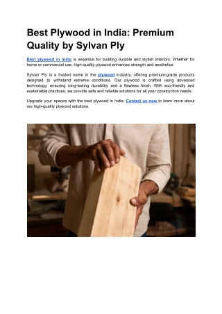 Best Plywood in India_ Premium Quality by Sylvan Ply