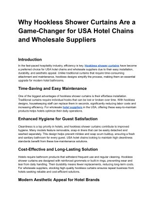 Why Hookless Shower Curtains Are a Game-Changer for USA Hotel Chains and Wholesale Suppliers