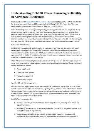 Understanding DO 160 Filters Ensuring Reliability in Aerospace Electronics