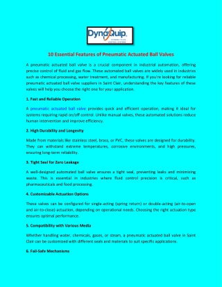 10 Essential Features of Pneumatic Actuated Ball Valves