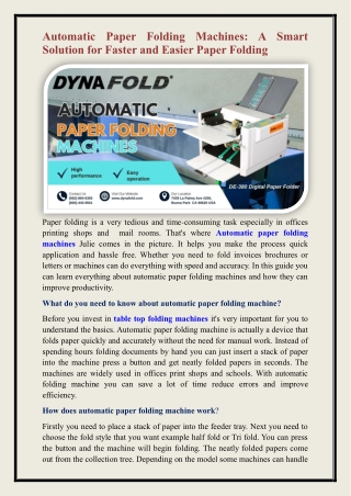 Automatic paper folding machines