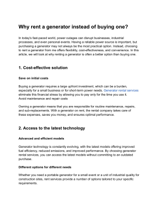 Why rent a generator instead of buying one