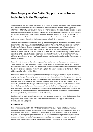Neurodiverse Individuals in the Workplace