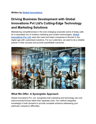 Using Technology and Marketing to Drive Development_ Global Innovations Pvt Ltd