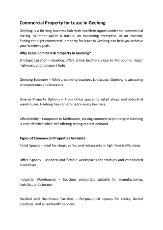 Commercial Property for Lease in Geelong