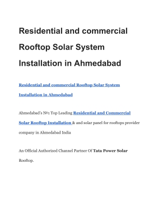 Residential and commercial Rooftop Solar System Installation in Ahmedabad