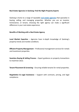 Real Estate Agencies in Geelong  Find the Right Property Experts