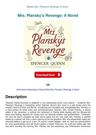 eBooks Mrs. Plansky's Revenge A Novel