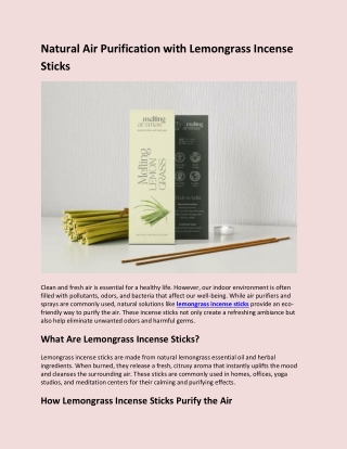 Natural Air Purification with Lemongrass Incense Sticks