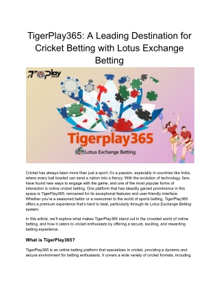 TigerPlay365_ A Leading Destination for Cricket Betting with Lotus Exchange Betting