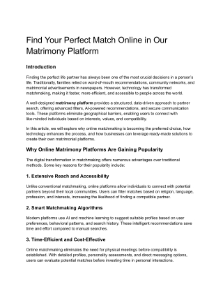 Find Your Perfect Match Online in Our Matrimony Platform
