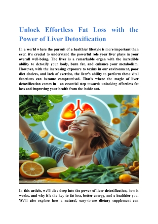 Unlock Effortless Fat Loss with the Power of Liver Detoxification