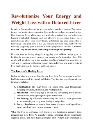 Revolutionize Your Energy and Weight Loss with a Detoxed Liver