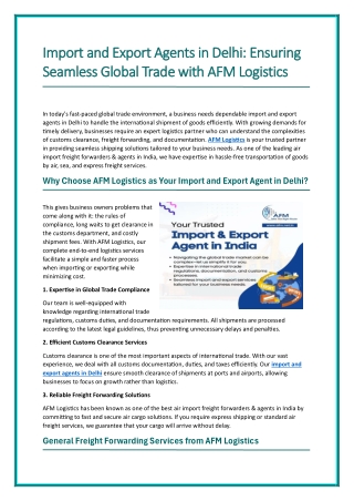 Import and Export Agents in Delhi