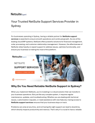 Your Trusted NetSuite Support Services Provider in Sydney