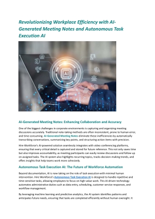 Revolutionizing Workplace Efficiency with AI Generated Meeting Notes and Autonomous Task Execution AI