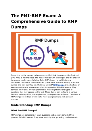 The PMI-RMP Exam  A Comprehensive Guide to RMP Dumps