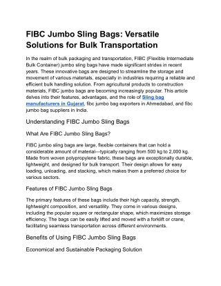 FIBC Jumbo Sling Bags_ Versatile Solutions for Bulk Transportation