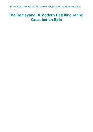 PDF eBooks The Ramayana A Modern Retelling of the Great Indian Epic