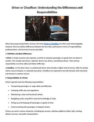 Driver or Chauffeur: Understanding the Differences and Responsibilities