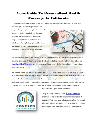 Your Guide To Personalized Health Coverage In California