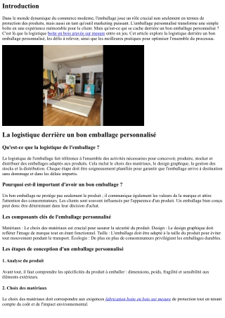 La logistique derrière un bon emballage personnalisé