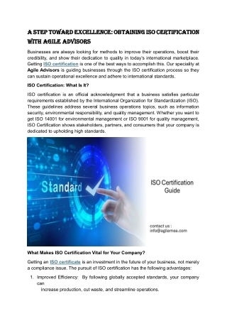 A Step Toward Excellence: Obtaining ISO Certification with Agile Advisors