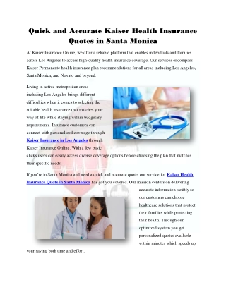 Quick and Accurate Kaiser Health Insurance Quotes in Santa Monica