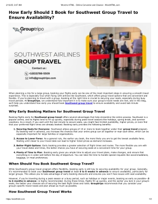 How early should I book for Southwest group travel to ensure availability?